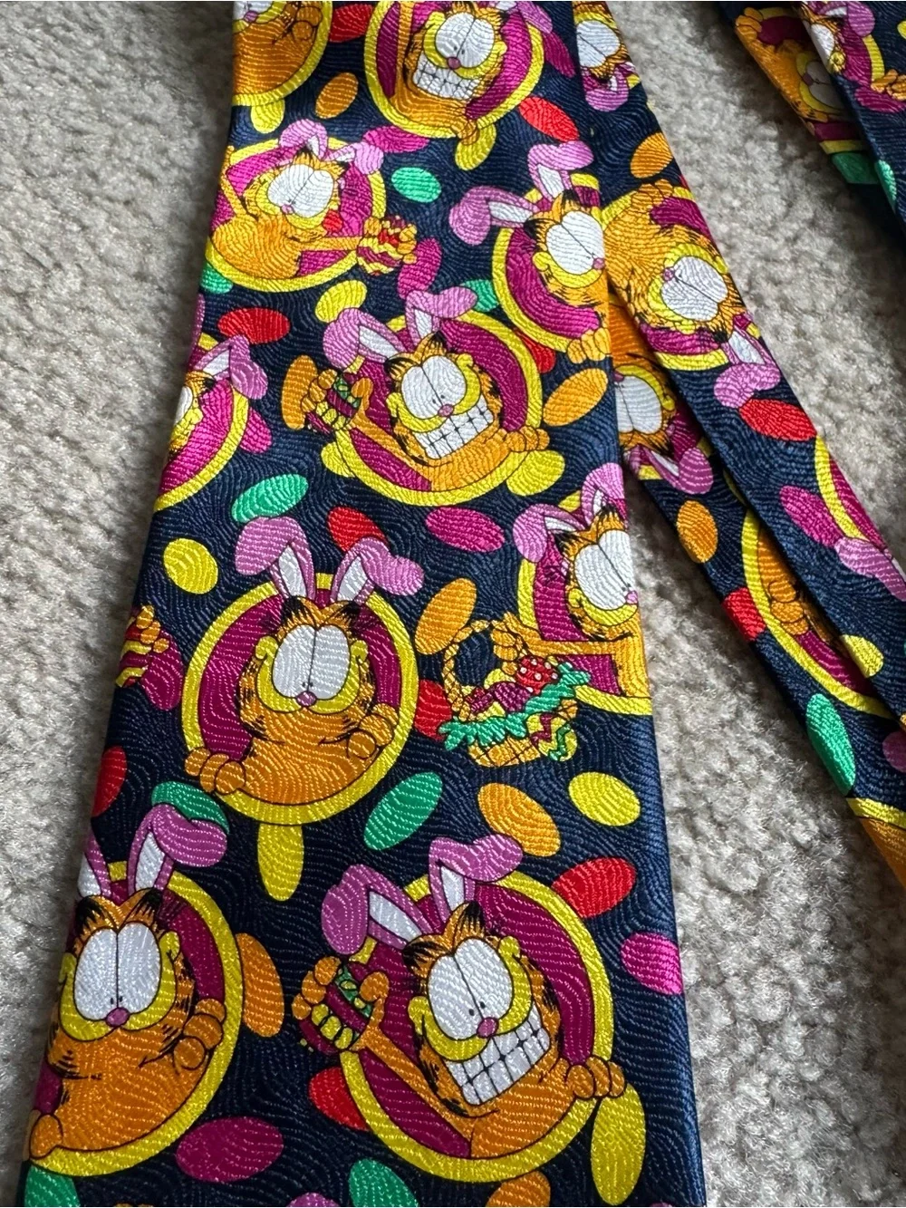 Vintage Garfield Easter Bunny Vintage Mens Tie Keith Daniels Navy Blue Novelty
